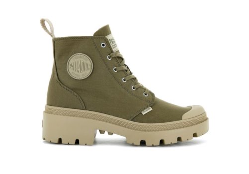 Palladium Pallabase Twill Plateau Stiefel Damen Olivgrün | BEQ6od7s
